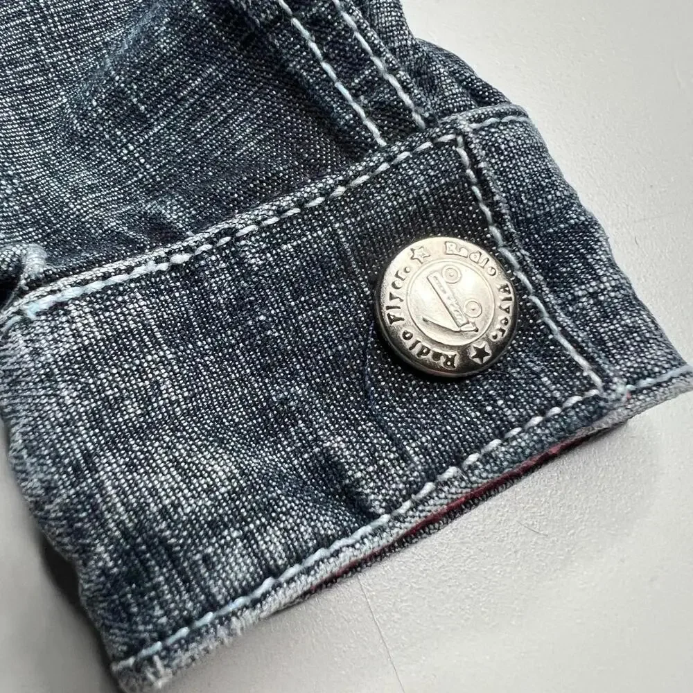 Vintage Radio Flyer Denim‎ Jacket Kids 2T Vintage Style Logo Patch Blue